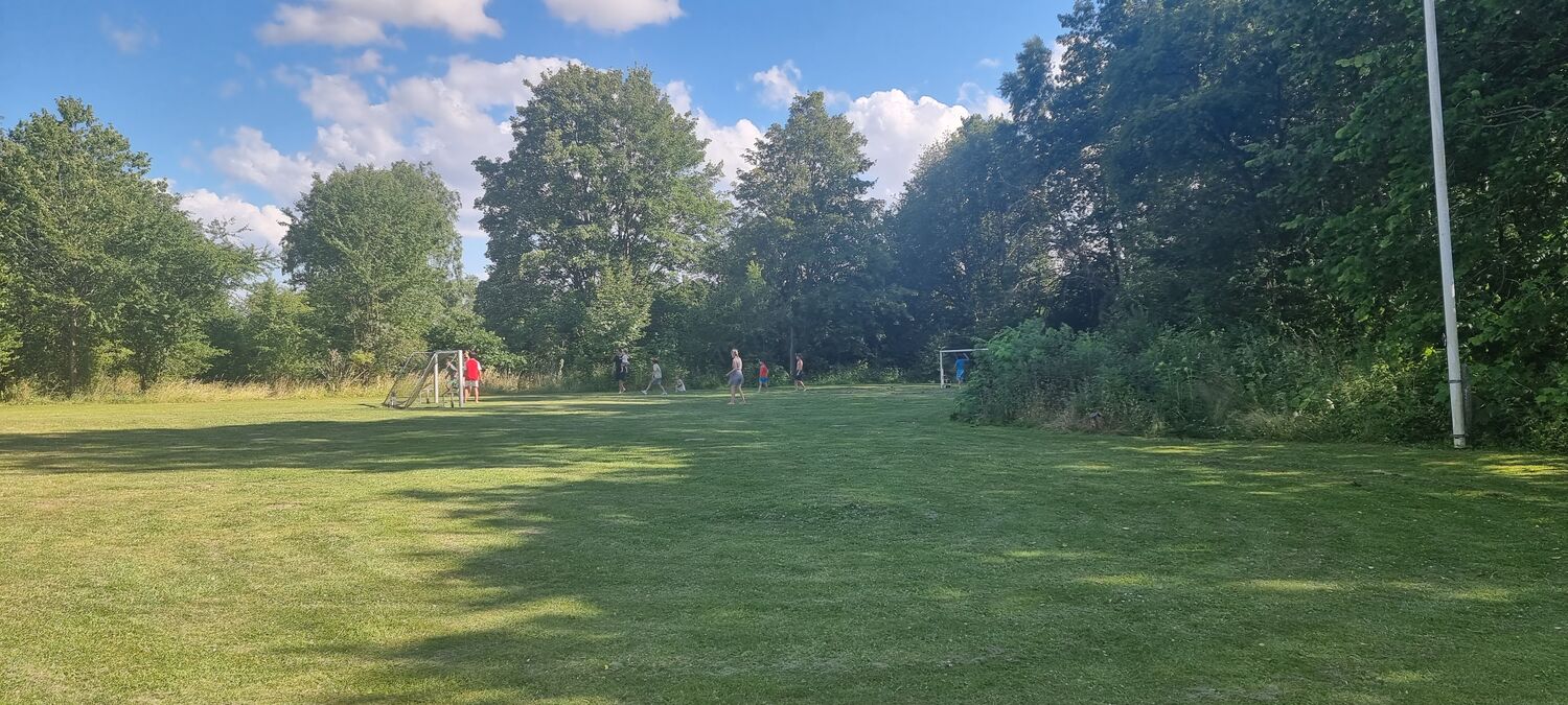Den store græsplæne på grunden en sommerdag